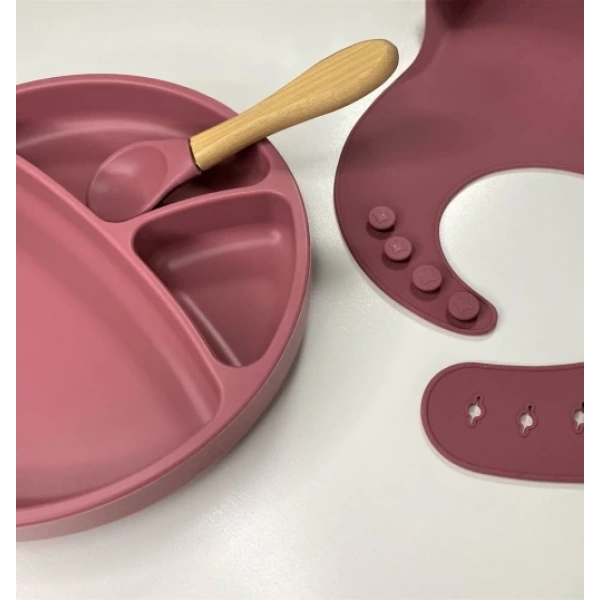 Oioi Blw Iı Silikon Beslenme Seti 3lü (tabaklı) Velvet Rose