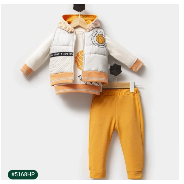 Pamuklu Erkek Bebek Alt Üst Takım şişme yelekli Basketbol simgeli Erkek Bebek Takım 3lü Erkek Çocuk Takım Erkek Bebek Giyim