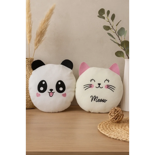 Sevimli Kedi Ve Panda Orta Boy Bebek Çocuk Yastık 2li Paket