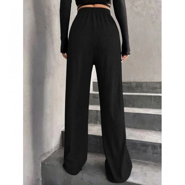 Siyah Kadın Bol Paça Beli Lastikli Bürümcük Kumaş Pantolon
