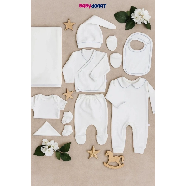 Yaka Detaylı 10 Parça Kutulu Erkek Bebek Hastane Çıkış Seti