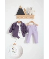 3-18 Ay Kız Bebek Takımı Fırfır Detay 3 Lü Mor