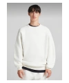 Beyaz Pamuklu Unisex Oversize Basic Bisiklet Yaka Sweatshirt