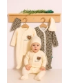 Açık Kahve Leopar Desenli Kız Bebek 4lü Tulum Seti