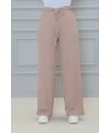 Krem renk Beli Lastikli Bürümcük Kumaş geniş paça Pantolon