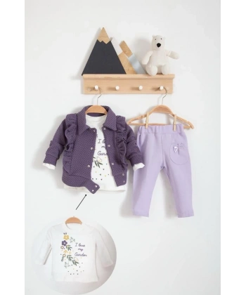 3-18 Ay Kız Bebek Takımı Fırfır Detay 3 Lü Mor