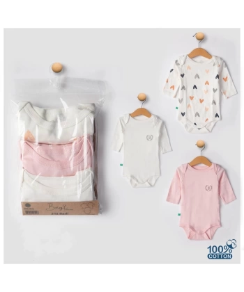 3lü Natural Bebek Kalpli Badi Zıbın - Beyaz Pembe