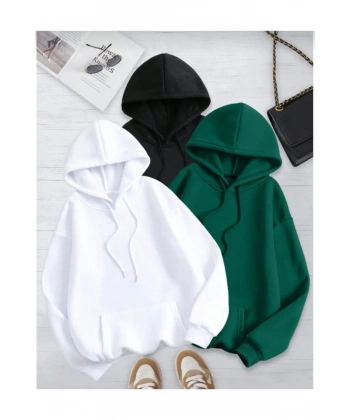 Düz Uzun Kollu Oversize Kadın Hoodie