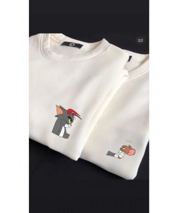 - Unisex Beyaz Baskılı Sevgili Çift Kombini 2 Li Set