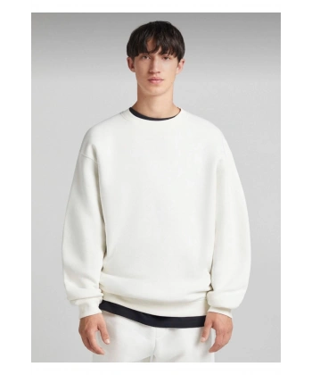 Beyaz Pamuklu Unisex Oversize Basic Bisiklet Yaka Sweatshirt