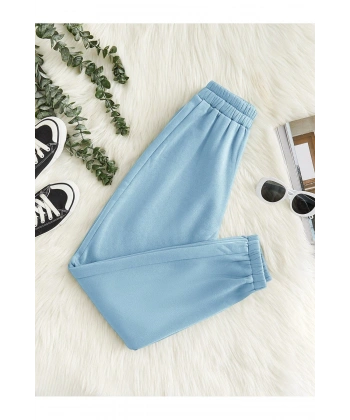 Kadın Bebemavi 3 Iplik Düz Elastik Bel Ve Paça Termal Astarlı Jogger Eşofman Altı