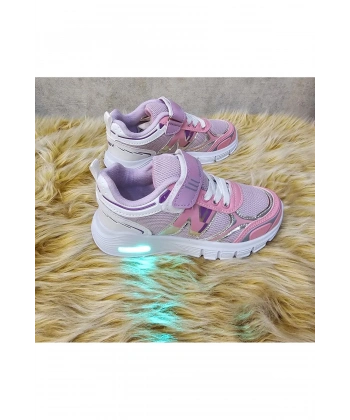 Çocuk Ayakkabı Işıklı Rahat Kalıp Nefes Alabilen Kumaş Bağcıklı