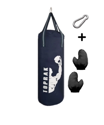 9-13 Yaş Boks Torbası 60Cm Çocuk Boks Torbası Eldiven+Karabina Hediyeli Lacivert