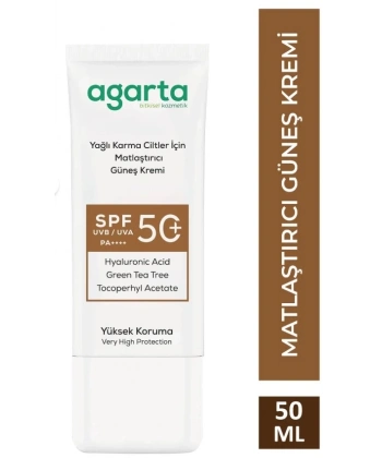 Agarta Doğal Güneş Kremi Yağlı Karma Ciltler İçin Matlaştırıcı 50 Spf 50 Ml