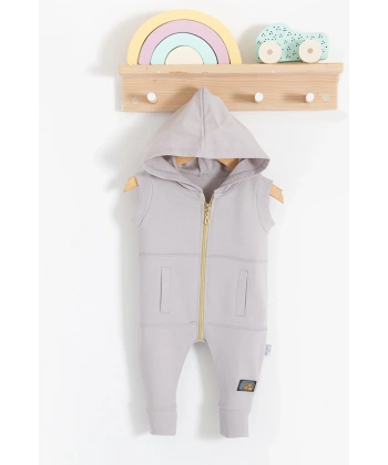 Cepli Kısa Kol Fermuarlı % 100 Pamuk Erkek Bebek Tulumu