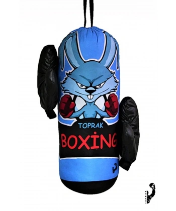 Çocuk Boks Torbası Eldiven Hediyeli Çocuklar İçin Eğlenceli Evde Boks Mavi