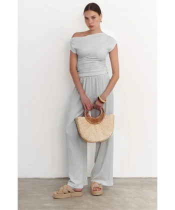 Gri renk Kadın Bol Paçalı Bürümcük mevsimlik pantolon