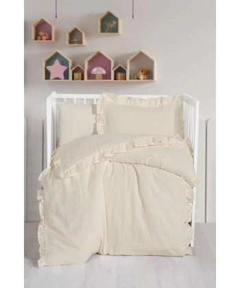 Kanz 2 Kat Fırfırlı Bebek Müslin Nevresim Knz-023 Krem