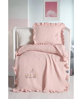 Kanz 4 Kat Hand Made Fırfırlı Müslin Örtü Seti Knz-020 Pudra