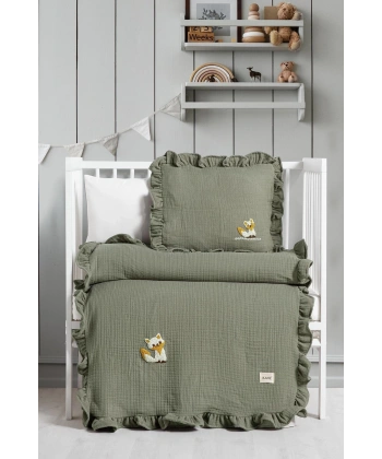 Kanz 4 Kat Hand Made Fırfırlı Müslin Örtü Seti Knz-020 Yeşil