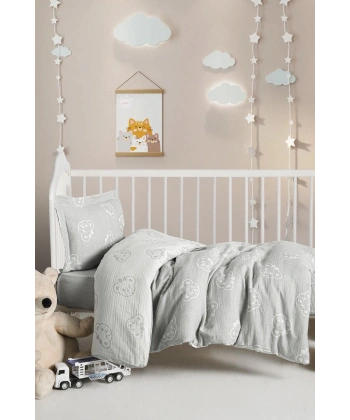 Kanz Jakarlı Müslin Bebek Nevresim Takımı Knz-013 Bear Gri