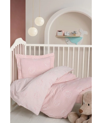 Kanz Jakarlı Müslin Bebek Nevresim Takımı Knz-013 Bear Pembe