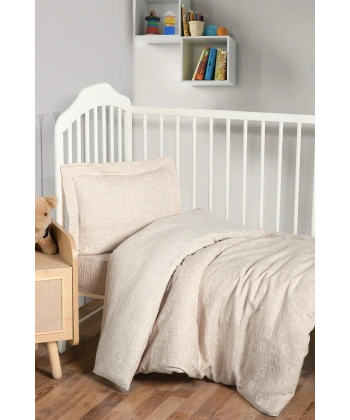 Kanz Jakarlı Müslin Bebek Nevresim Takımı Knz-013 Heart Kahve