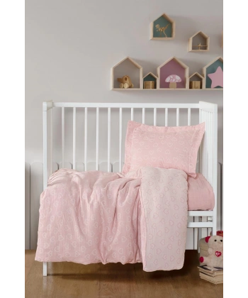 Kanz Jakarlı Müslin Bebek Nevresim Takımı Knz-013 Heart Pembe