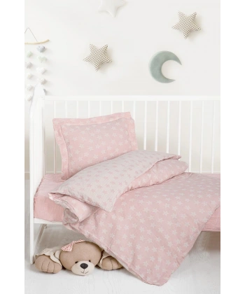 Kanz Jakarlı Müslin Bebek Nevresim Takımı Knz-013 Stars Pembe