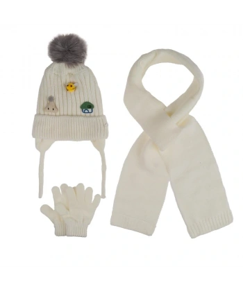 Kitti Bebe Kız Atkı Bere Eldiven Takım (1-4 Yaş) K24160-03 Krem