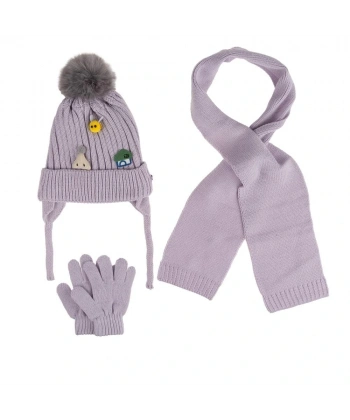 Kitti Bebe Kız Atkı Bere Eldiven Takım (1-4 Yaş) K24160-03 Lila