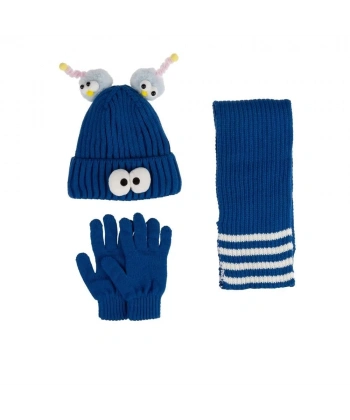 Kitti Çocuk Kız Atkı Bere Eldiven Takım (4-8 Yaş) K24170-09 Mavi