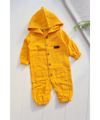 Müslin Kumaş Çift Cepli % 100 Pamuklu Erkek Bebek Tulumu
