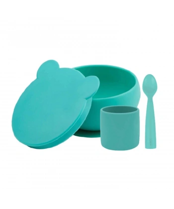 Oioi Blw I Silikon Beslenme Seti 3lü (kaseli) Aqua Green