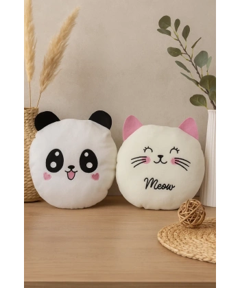 Sevimli Kedi Ve Panda Orta Boy Bebek Çocuk Yastık 2li Paket