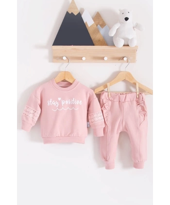 Stay Pozitive Dantelli 2li Pamuk Kız Bebek Takım