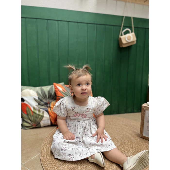 AMELİA BRODELİ NAKIŞLI KETEN ELBİSE