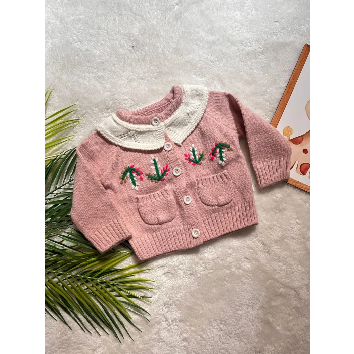 ÇİÇEK NAKIŞLI KIZ BEBEK HIRKA