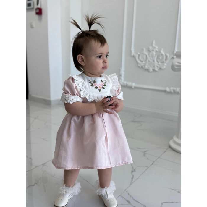 ÇİÇEK NAKIŞLI VİNTAGE KIZ ÇOCUK ELBİSE