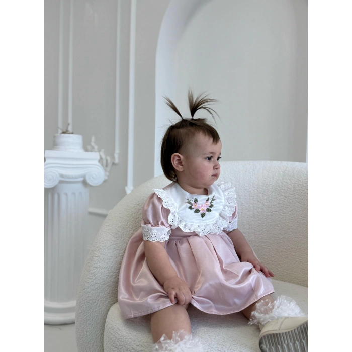 ÇİÇEK NAKIŞLI VİNTAGE KIZ ÇOCUK ELBİSE