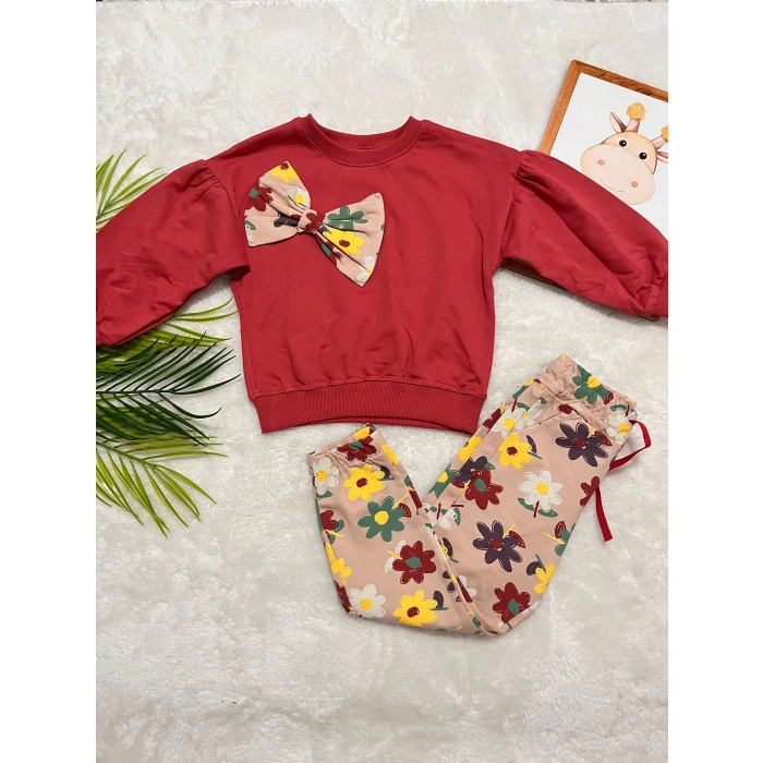 KIZ ÇOCUK FİYONKLU ÇİÇEKLİ TAKIM