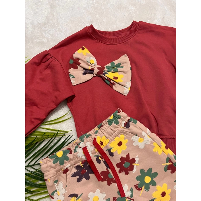 KIZ ÇOCUK FİYONKLU ÇİÇEKLİ TAKIM