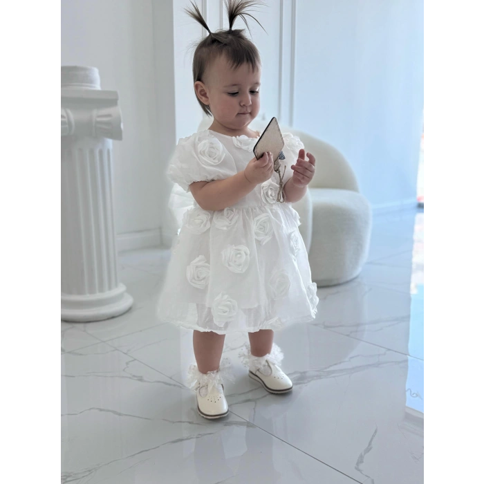 SİMA GÜLLÜ KIZ BEBEK ELBİSE - BEYAZ