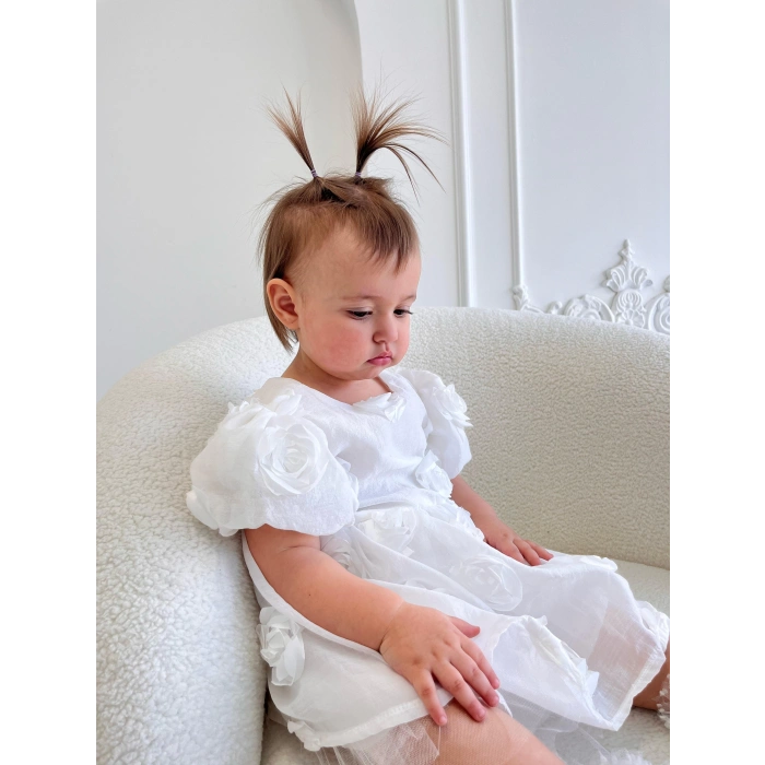 SİMA GÜLLÜ KIZ BEBEK ELBİSE - BEYAZ