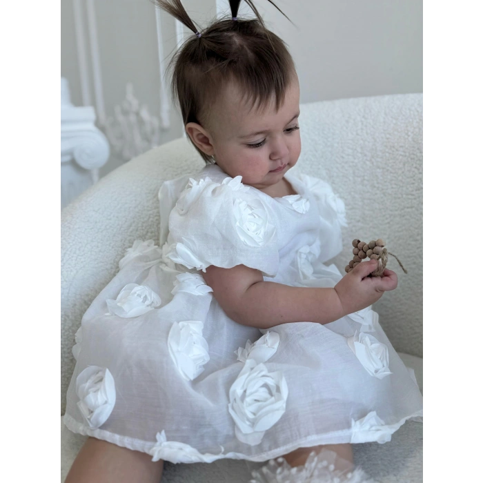 SİMA GÜLLÜ KIZ BEBEK ELBİSE - BEYAZ