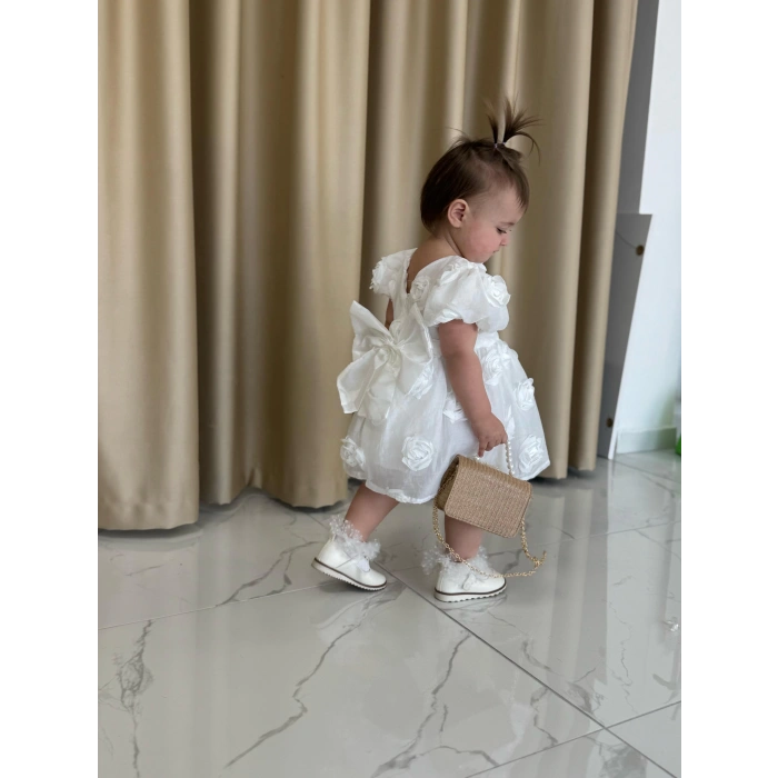 SİMA GÜLLÜ KIZ BEBEK ELBİSE - BEYAZ