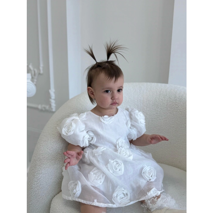 SİMA GÜLLÜ KIZ BEBEK ELBİSE - BEYAZ