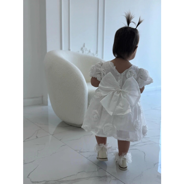 SİMA GÜLLÜ KIZ BEBEK ELBİSE - BEYAZ