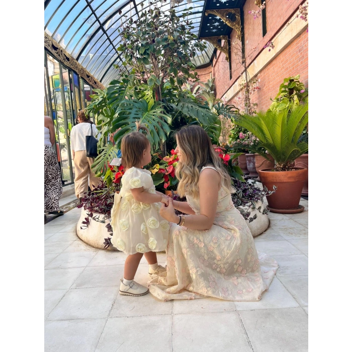 SİMA GÜLLÜ KIZ BEBEK ELBİSE - KREM (SARI)