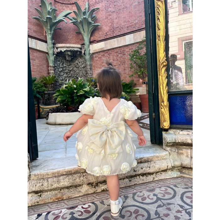 SİMA GÜLLÜ KIZ BEBEK ELBİSE - KREM (SARI)